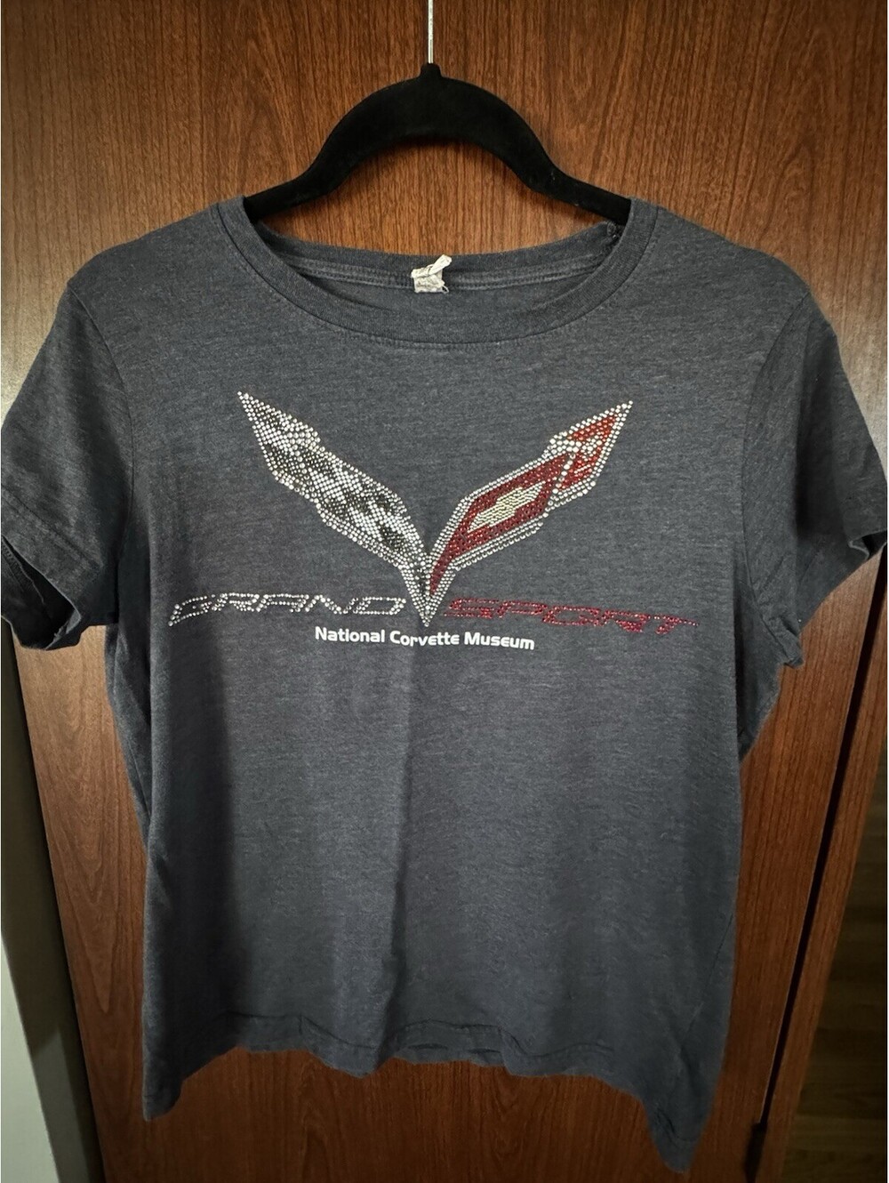 National Corvette Museum Corvette Stingray Rhinestone T Shirt Womens L Gray